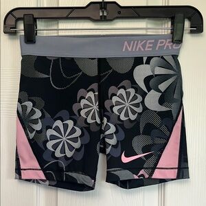 Girls Nike Black and Pink DRI-FIT Athletic Shorts with Floral Design Size M